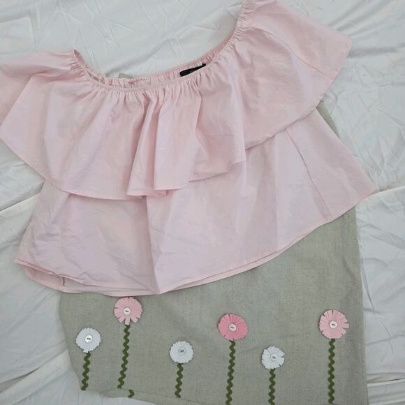 Harve Benard Skirt Beige Floral Pencil Knee Length Women’s Size 4p W/Pink Blse - Picture 2 of 10